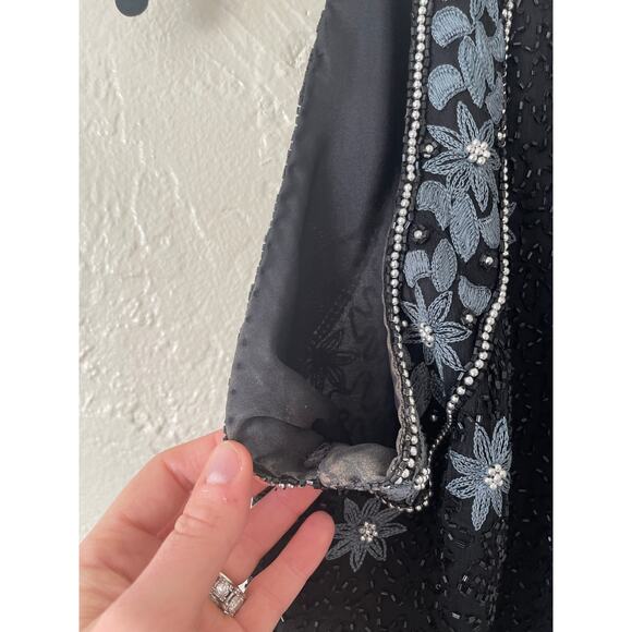 VTG All Over Floral Beaded Modest Asymmetric Hem Sleeveless Top NYE Elegant Y2K - Picture 11 of 12